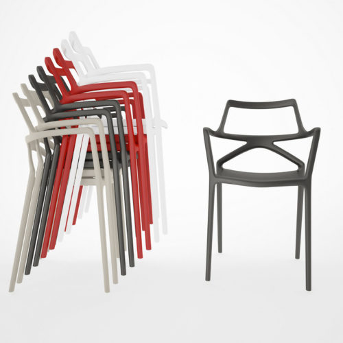 Delta dining chairs by Vondom stacked.