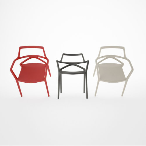 3 different coloured delta dining chairs by Vondom.