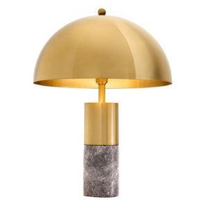 Table Lamp Flair L by Eichholtz in grey marble and antique brass finish with dome-shaped antique brass finish lampshade