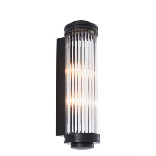 Wall Lamp Gascogne L by Eichholtz in vintage brass, gunmetal or nickel finish with ribbed and bevelled clear glass shade