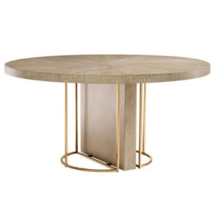 Designer Round Dining Table Remington by Eichholtz in washed oak veneer and brushed brass finish