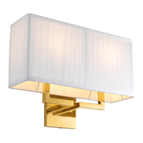 Wall Lamp Westbrook by Eichholtz in gold finish with pleated white lampshade