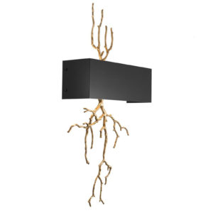 Wall Lamp Sorento by Eichholtz with antique brass finish twig-shaped limbs with a black metal shade