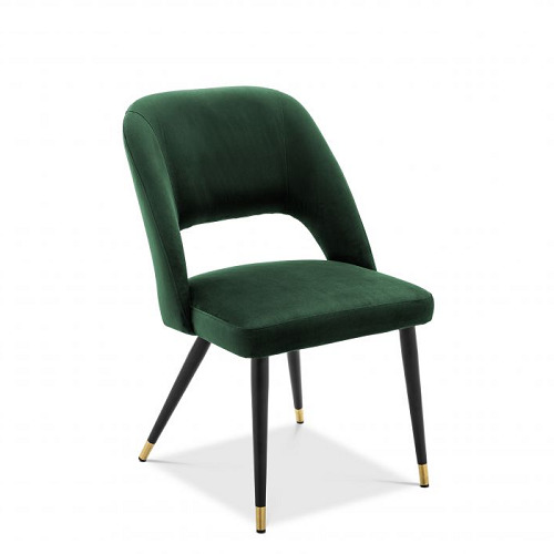 Luxurious Dining Chair Cipria in roche green velvet finish with black and brass finish legs