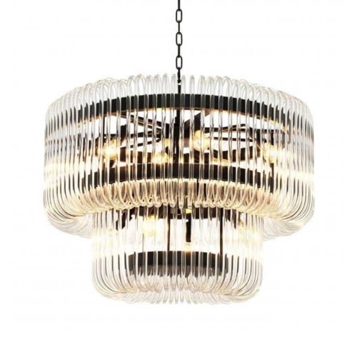 Chandelier Sutton-House by Eichholtz features two rounded tiers with sparkling glass rods