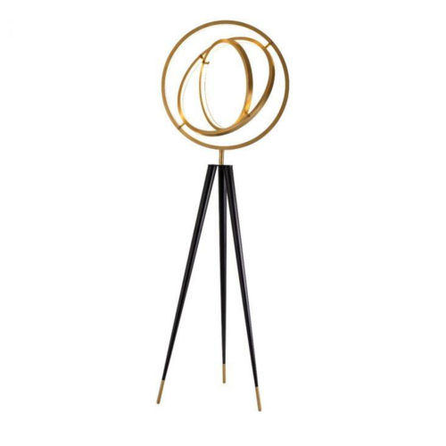 The Cassini Floor Lamp by Eichholtz in antique brass / black finish with integrated dimmable LED lights