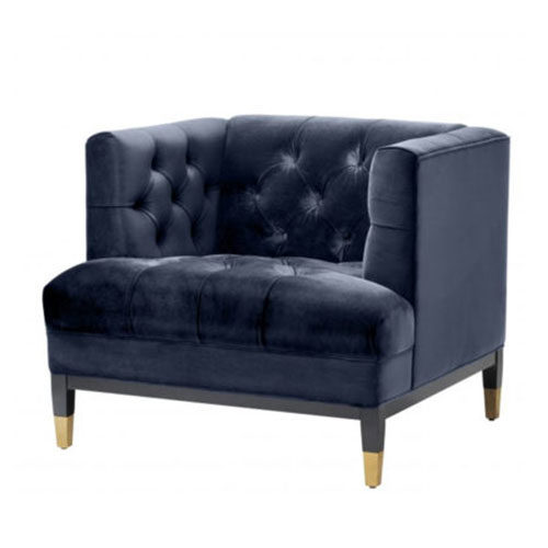 Designer Occasional Chair Castelle by Eichholtz in roche dark green velvet, roche porpoise grey or savona midnight blue upholstery with black and brass finished legs