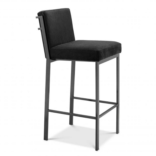 Designer Bar Stool Scott by Eichholtz in various frame colour finishes with black velvet fabric seating