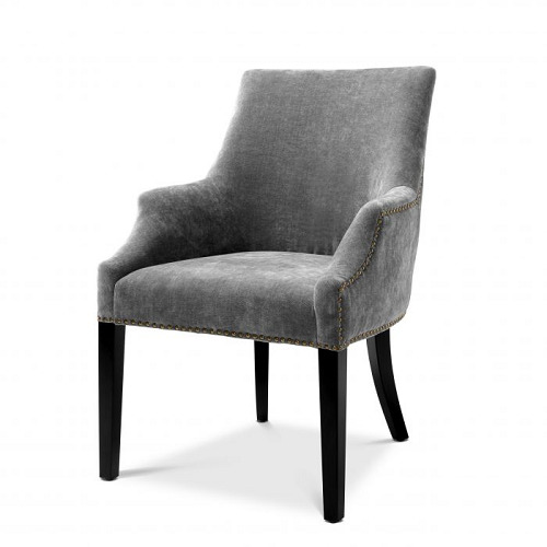 Dining Chair Legacy with arms by Eichholtz in clarck sand or clarck grey finish with antique brass nails and black legs