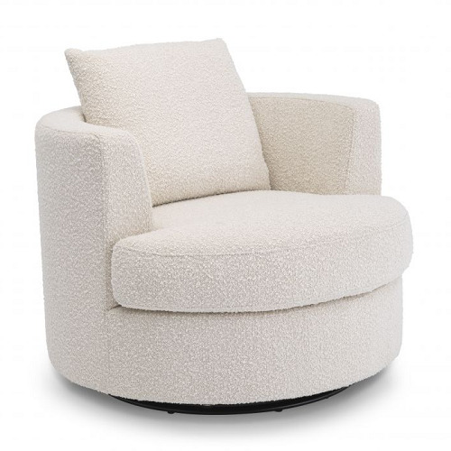 Designer Occasional round Chair Felix by Eichholtz in bouclè cream upholstery finish with a black swivel base
