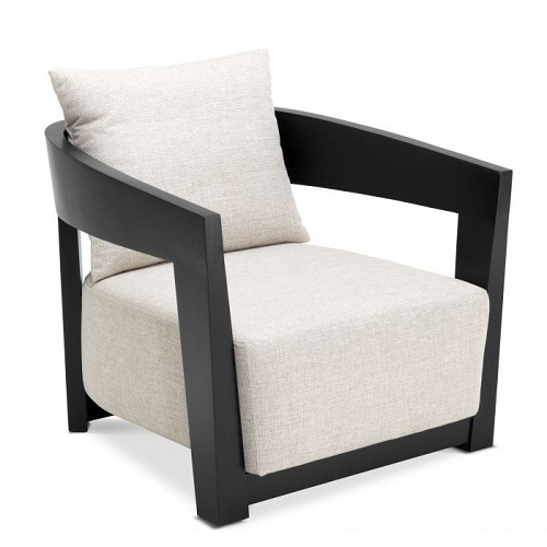 Designer Occasional Chair Rubautelli by Eichholtz in walnut veneer or black finish frame with loki natural upholstery