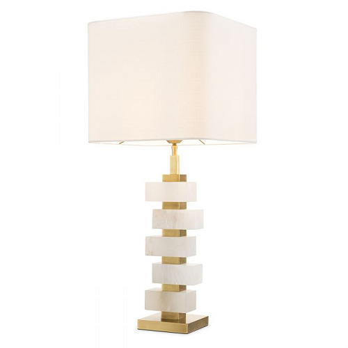 Table Lamp Amber by Eichholtz in antique brass finish with alabaster with white lampshade