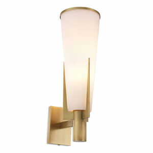 Wall Lamp Dino by Eichholtz in an antique brass, nickel or bronze highlight finish with a cone-shaped white glass shade