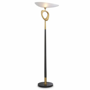 Floor Lamp Celine by Eichholtz in antique brass / black finish with white glass and honed black marble base