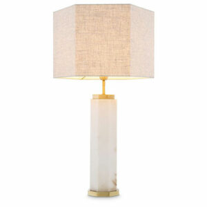 Table Lamp Newman by Eichholtz alabaster with antique brass finish includes linen mix lampshade