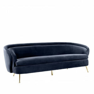 Designer luxurious Sofa Orion by Eichholtz in savona midnight blue velvet with brass finish legs. Features a double backrest