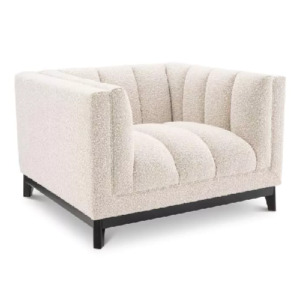 Designer Occasional Chair Ditmar by Eichholtz in bouclè cream, cambon black or mademoiselle upholstery with a black base