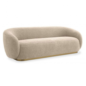 Designer luxurious Sofa Brice by Eichholtz in mademoiselle beige, canberra sand, rocat black or boucle cream finish with a brushed brass finish base