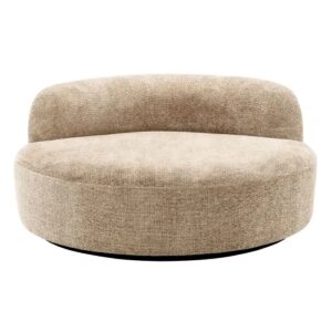 Luxurious designer Björn Sofa Round by Eichholtz available in Lyssa sand with a black base and Bouclé cream with a black base