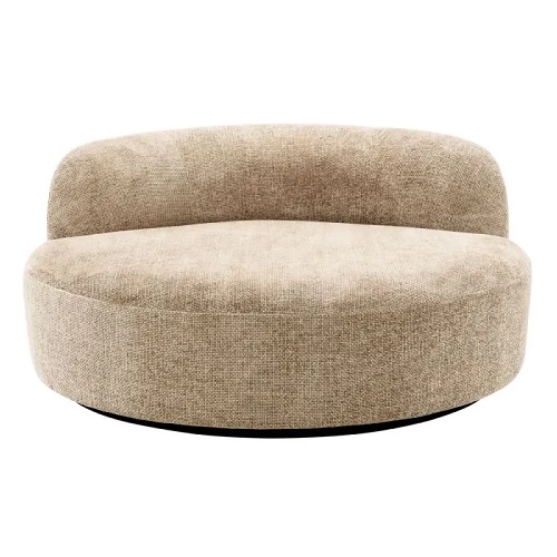 Luxurious designer Björn Sofa Round by Eichholtz available in Lyssa sand with a black base and Bouclé cream with a black base