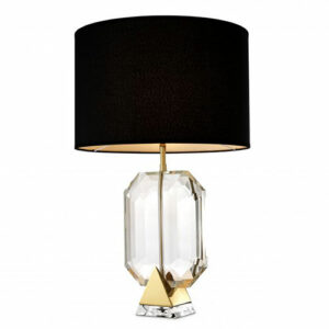 Table Lamp Emerald by Eichholtz in gold or nickel finish with crystal glass and black lampshade