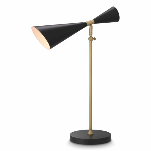 Desk Lamp Milos by Eichholtz in antique brass and black finish with honed black marble base