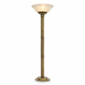 Floor Lamp Figaro by Eichholtz antique brass finish with 2 bowl-shaped shades of white glass