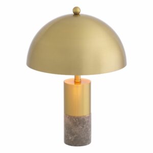Table Lamp Flair S by Eichholtz grey marble and brass finish with a dome-shaped lampshade in brass
