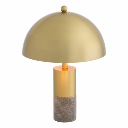 Table Lamp Flair S by Eichholtz grey marble and brass finish with a dome-shaped lampshade in brass