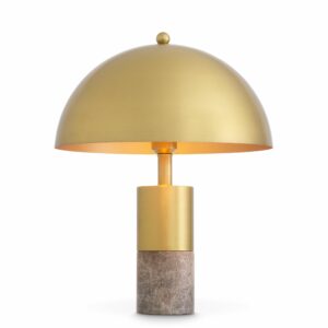 Table Lamp Flair M by Eichholtz grey marble and brass finish with dome-shaped brass finish lampshade