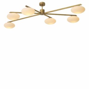Antique brass finish with 6 white elliptical lampshades Chandelier Evergreen by Eichholtz