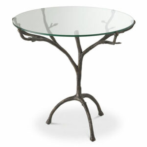 Designer Centre Table Christophe by Eichholtz in bronze finish with clear glass or vintage brass finish with clear glass. Featuring a round table-top