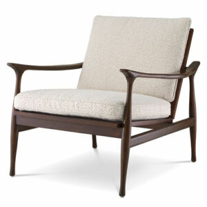 Designer Occasional Chair Manzo by Eichholtz in classic brown finish frame and bouclè cream fabric
