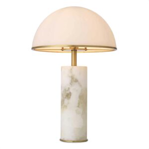 Table Lamp Vaneta by Eichholtz antique brass finish with alabaster and white glass lampshade