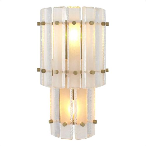 Semi-circular Wall Lamp Blason DOuble by Eichholtz in antique brass finish with alabaster or frosted glass plates