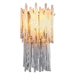 Two-tiered Wall Lamp Saint Roch Double by Eichholtz light brushed brass finish decorated with smoked glass icicles