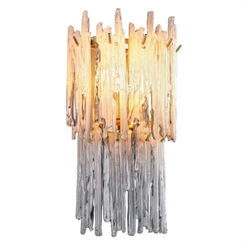 Two-tiered Wall Lamp Saint Roch Double by Eichholtz light brushed brass finish decorated with smoked glass icicles