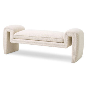 Designer luxurious Bench Tondo S by Eichholtz in boucle cream finish. Free flowing shape