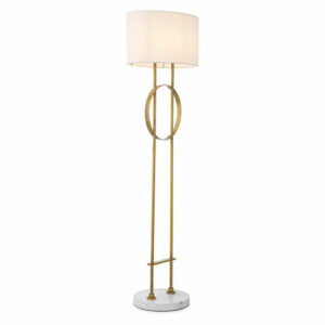 Floor Lamp Kaiser by Eichholtz antique brass finish with white marble base and white shade
