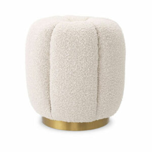 Designer Stool Orchanic by Eichholtz in bouclè cream fabric with a brushed brass finish base