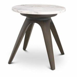 Designer Side Table Borre Round by Eichholtz mocha finish with bianco lilac marble. Tapered legs