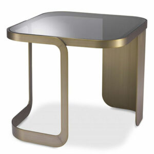 Designer Side Table Numa by Eichholtz in brushed brass finish with smoke glass table-top