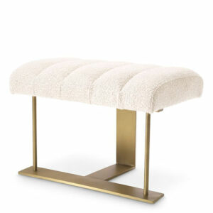 Designer Stool Mcguire by Eichholtz in bouclè cream fabric with a brushed brass finished frame