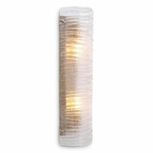Wall Lamp Sanchez by Eichholtz in a vintage brass finish and a semi-circular shade of ribbed hand blown clear glass