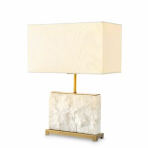 Table Lamp Newton S by Eichholtz antique brass finish with white marble and off-white lampshade