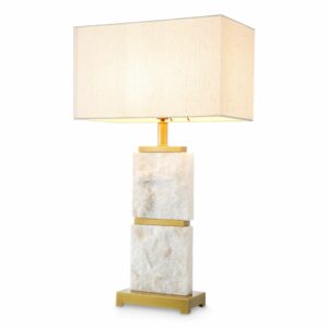 Table Lamp Newton L by Eichholtz antique brass finish with white marble and off-white lampshade