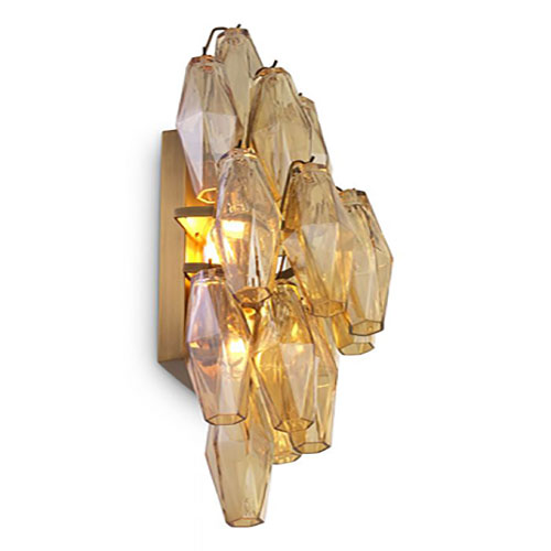 Wall Lamp Benini by Eichholtz with diamond-shaped tubes in smoke glass with nickel finish or amber glass with antique brass finish
