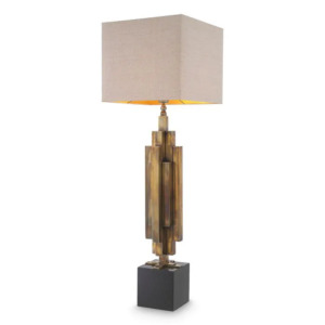 Table Lamp Ellis by Eichholtz in vintage brass finish with granite base and linen mix lampshade