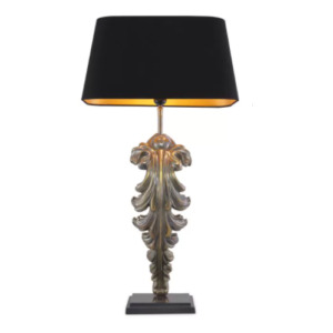 Table Lamp Beau Site by Eichholtz in vintage brass or nickel finish with a black velvet lampshade. Victorian inspired
