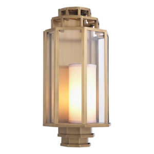Wall Lamp Monticello by Eichholtz crafted from metal in antique brass or matt black finish with clear glass panels and cylindrical lampshade